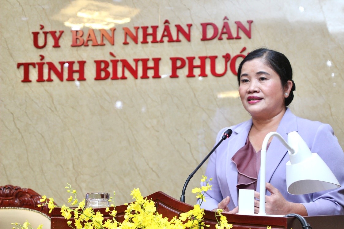 Phó Bí thư tỉnh ủy, Chủ tịch UBND tỉnh Trần Tuệ Hiền phát biểu tại hội thảo.